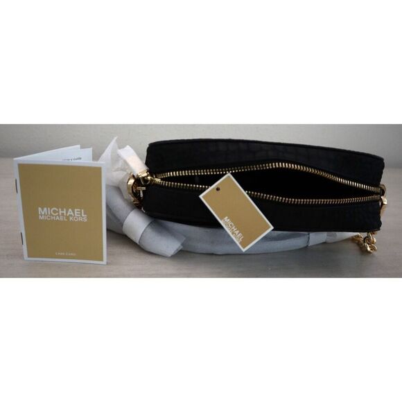 Michael Kors Women's MD Black Croc Embossed Leather Camera Crossbody Bag - Picture 13 of 16